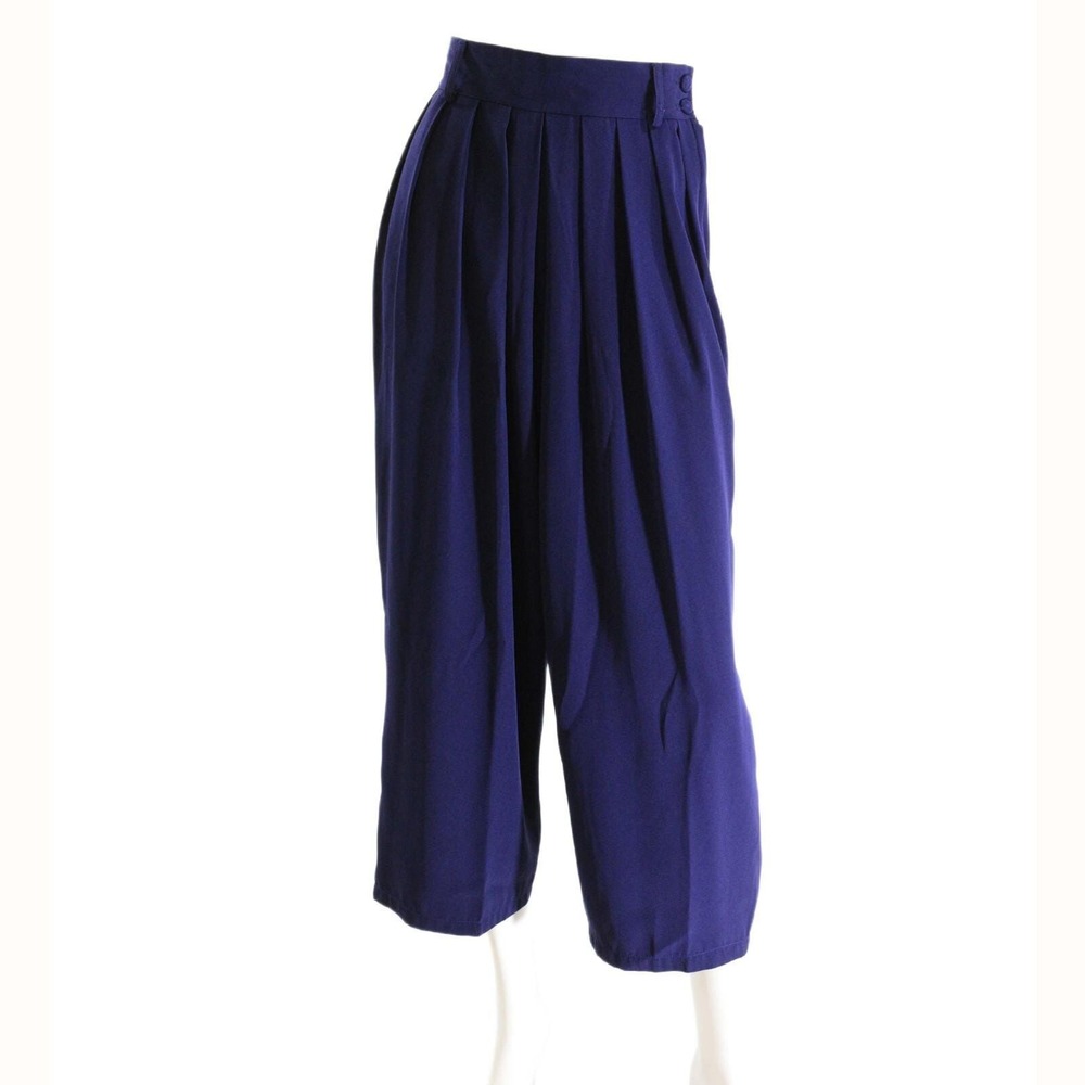 80s Vintage Louben Wide Leg Culottes Purple High Waist Pleated Pants Sz 2